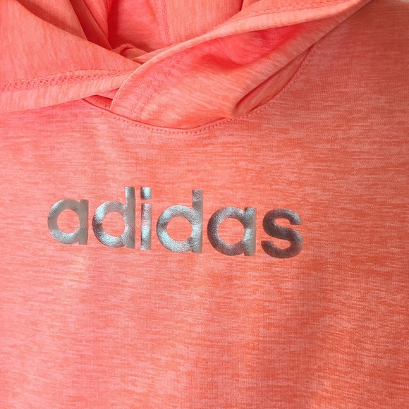 Adidas Heathered Neon Coral Orange Long Sleeve Ruffle Hem Hoodie Tunic 9mo - Picture 3 of 9